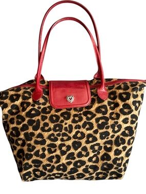 Brighton Leopard Print Tote with Red Trim Like New Rare